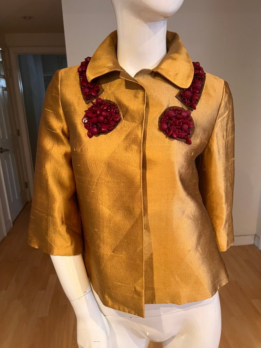 Y2K VINTAGE MIU MIU 05' SILK EMBELLISHED BEADED JACKET SIZE 42 / 6 US